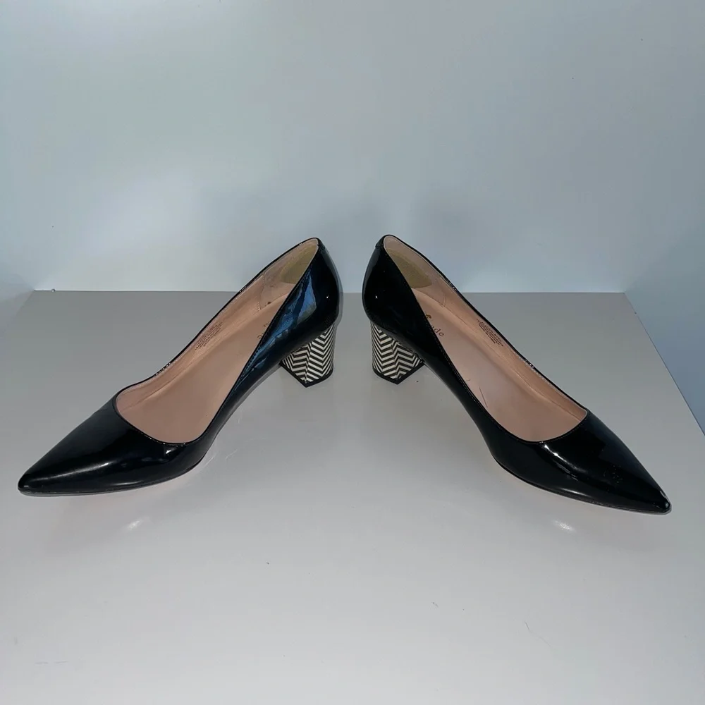 Kate Spade Milan Black Patent Chevron Block Heels Size‎ 9.5